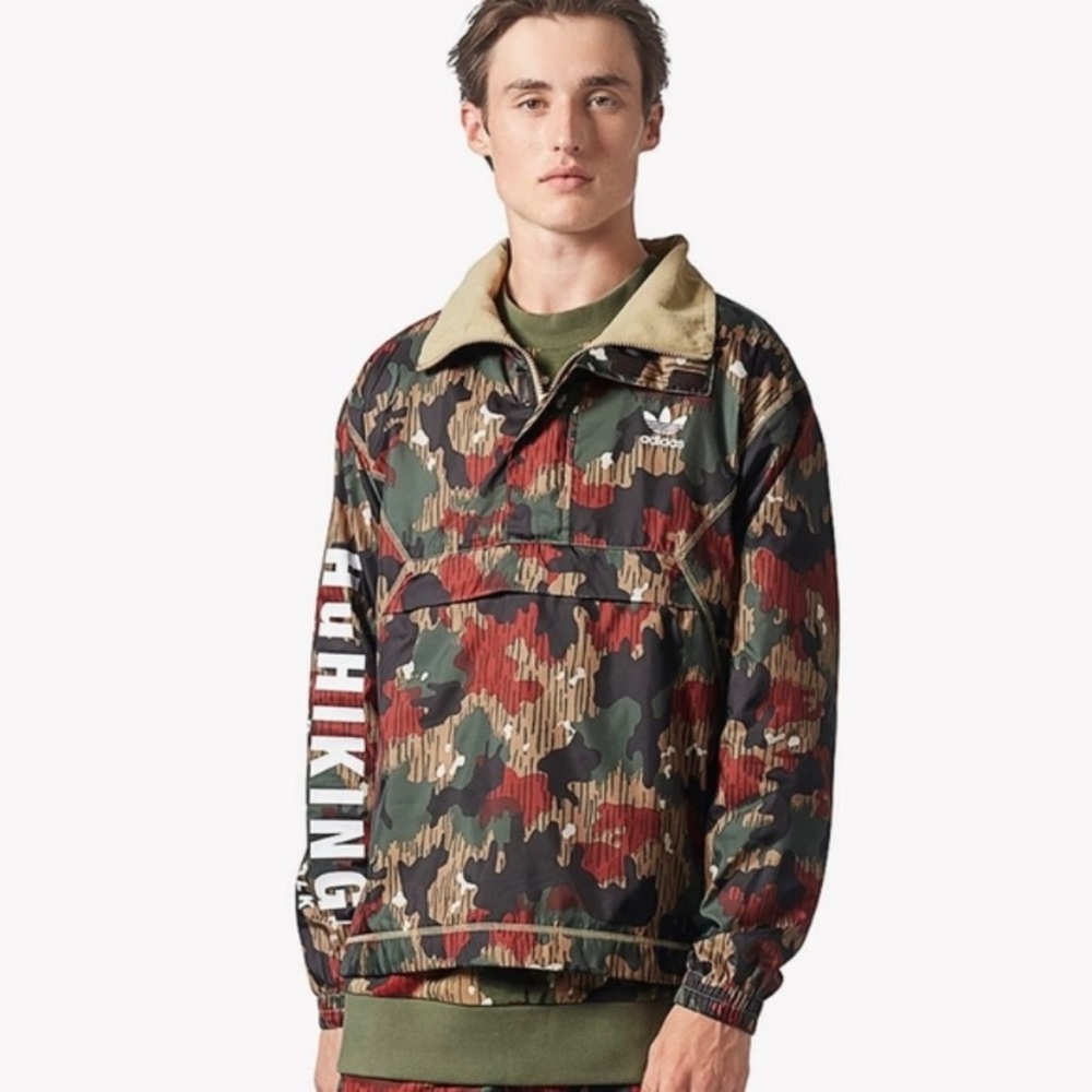-Adidas x Pharrell Williams Hu Hiking Camo Windbreaker Pullover Jacket Men’s XS